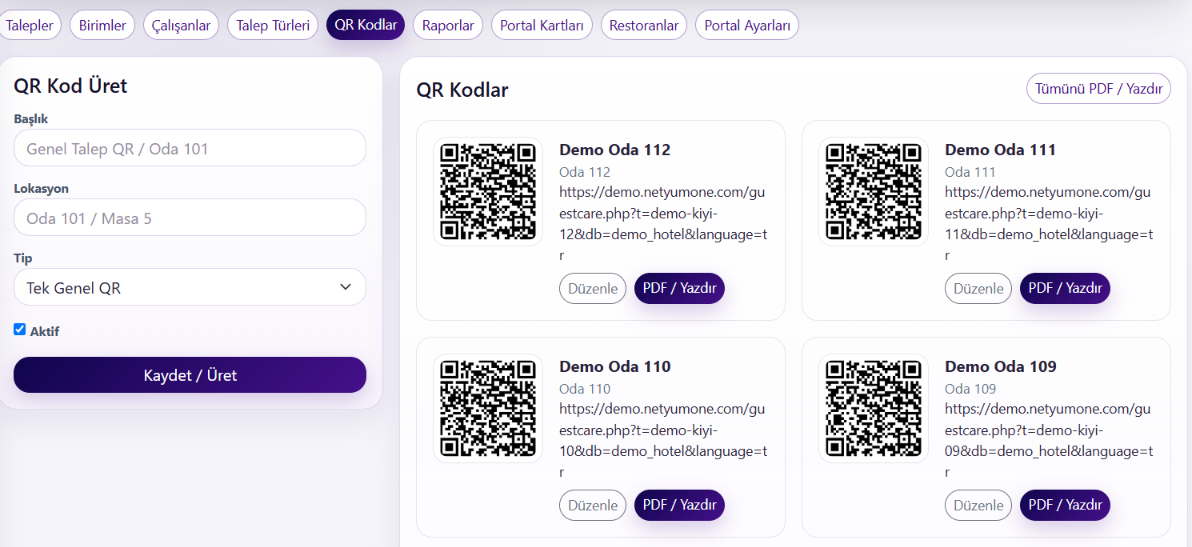 Netyum One QR Kod Yönetimi